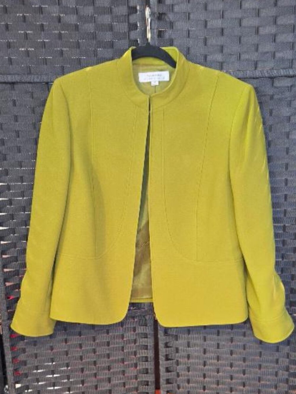 Tahari Arthur S. Levine Collarless Jacket Blazer Chartreuse Green